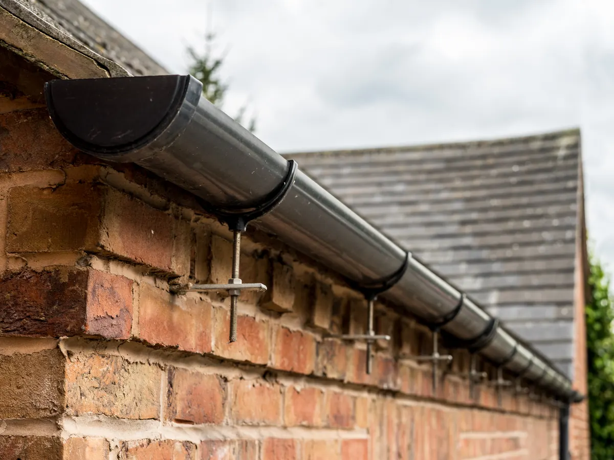 Close view of guttering work in progress