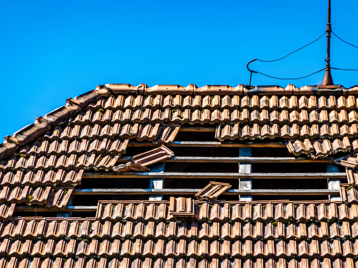 Close view of roof repairs work in progress